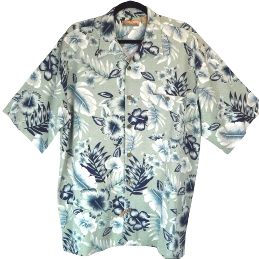 Bobby Chan 100% Silk‎ Hawaiian Print Button Down Shirt, Size XL